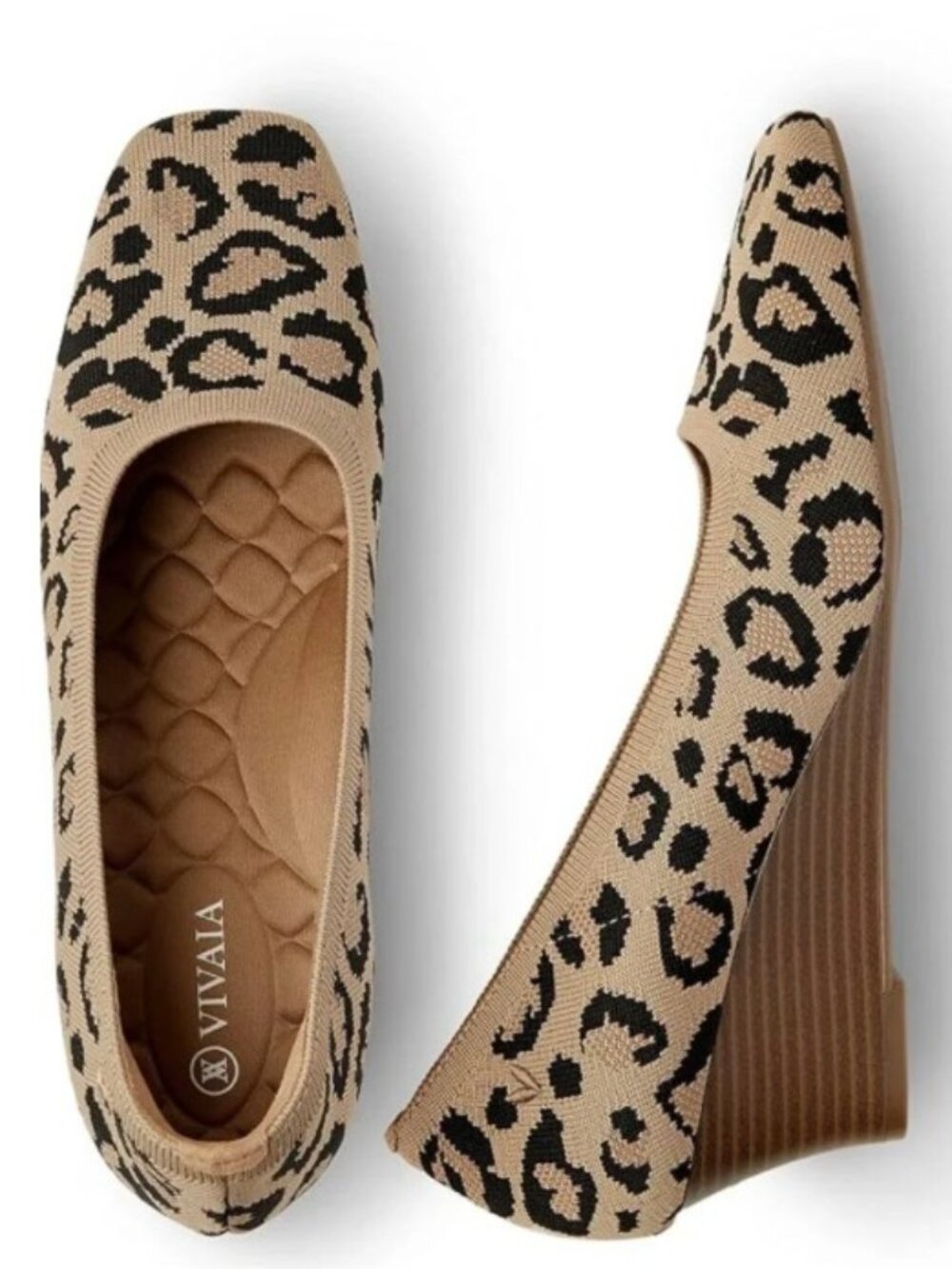 Vivaia Women's 8.5-9 US Margot Wedge, Leopard Print, Square Toe NWOT